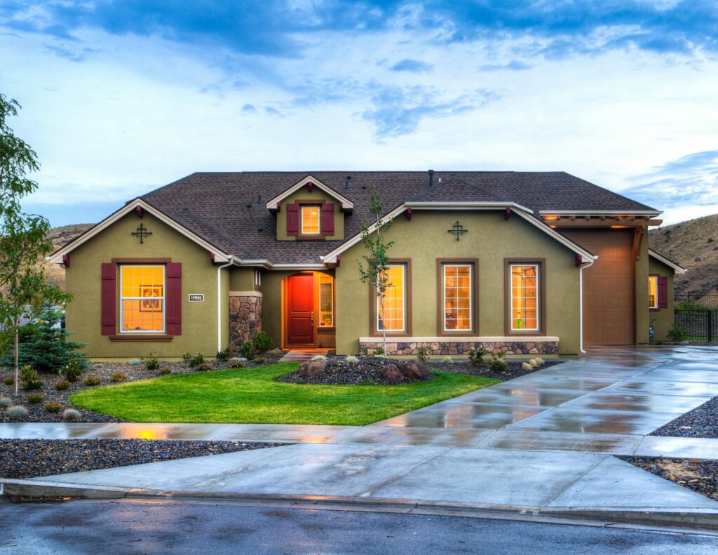 lighted beige house